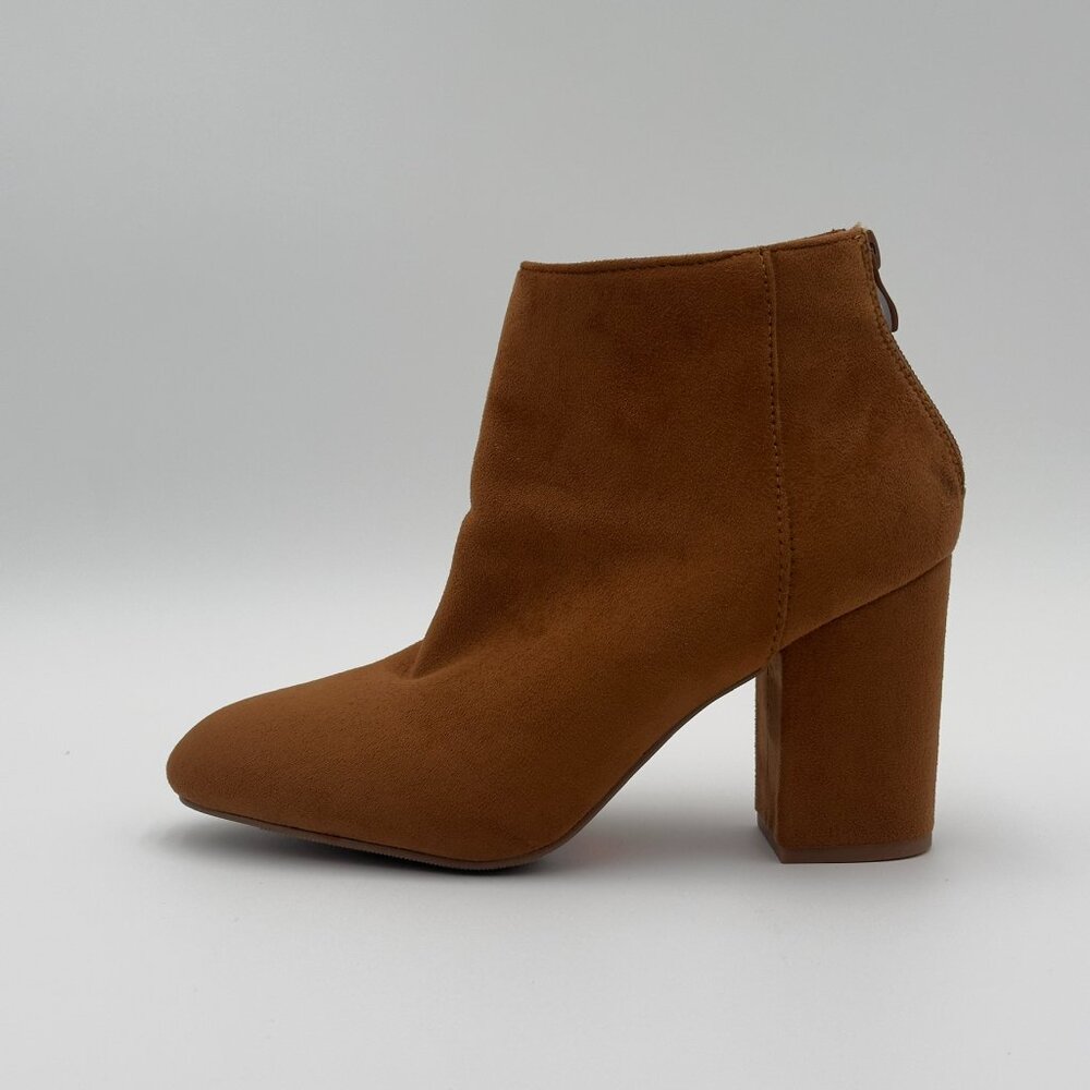 Suede Ankle Boots - Simple Block Heel, Brown
